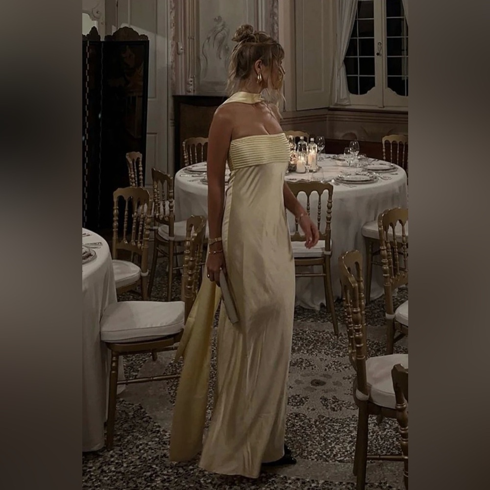 Strapless Yellow Dress with Scarf